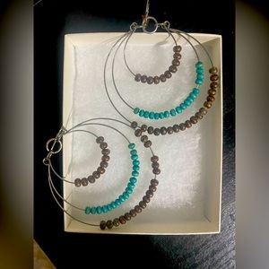 *Final Price*Earrings hoops brown and turquoise beads